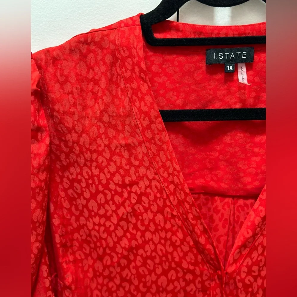 1 State | Red Leopard Puffy Sleeve Blouse - Picture 4 of 4